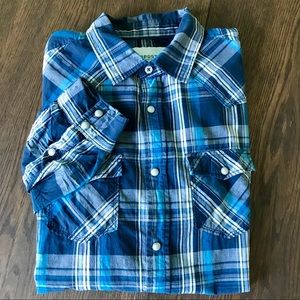 Mens Aeropostale Long Sleeve Blue & White Button Front Plaid Shirt Size Medium